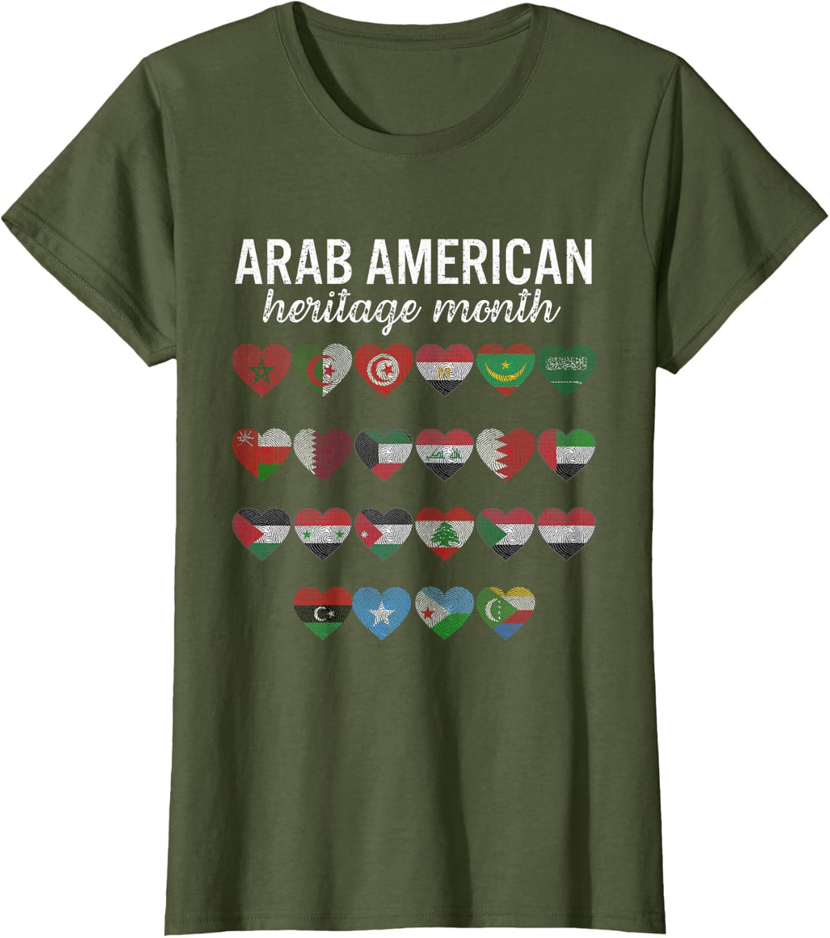 Arabic Flags National Arab Heritage American Month Tee T-Shirt - Olive Green