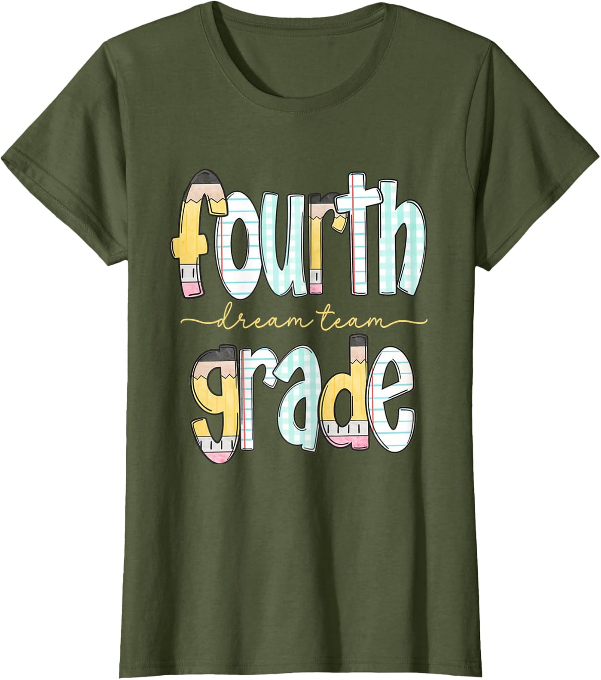Fourth Grade Dream Team Pencil Back To School Boys Girls T-Shirt - Olive Green