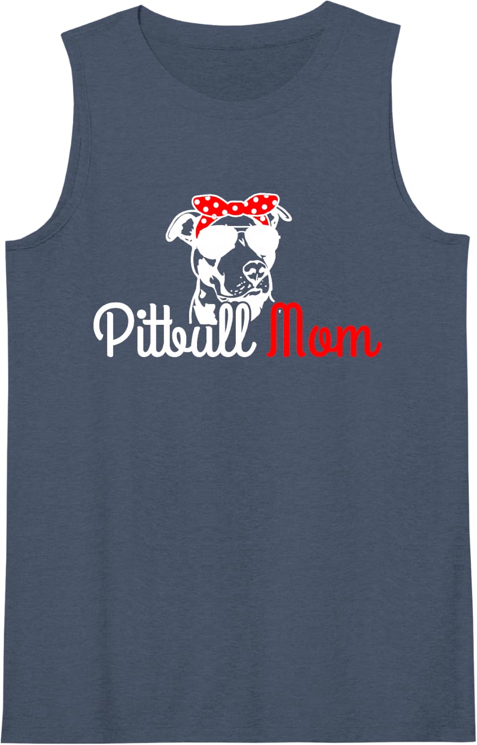 Women's Pitbull Mom Vintage Funny Cute Dog Pitbull Mama Sleeveless Tank Top - Navy Blue