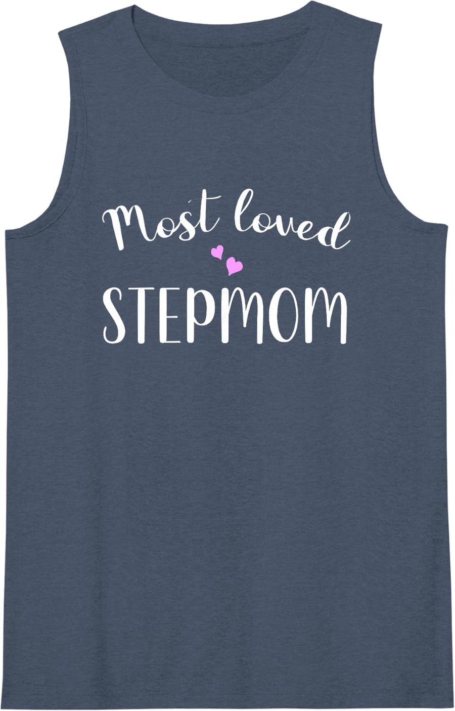 Women's Most Loved Stepmom Cute Hearts Step-mom Sleeveless Tank Top - Navy Blue