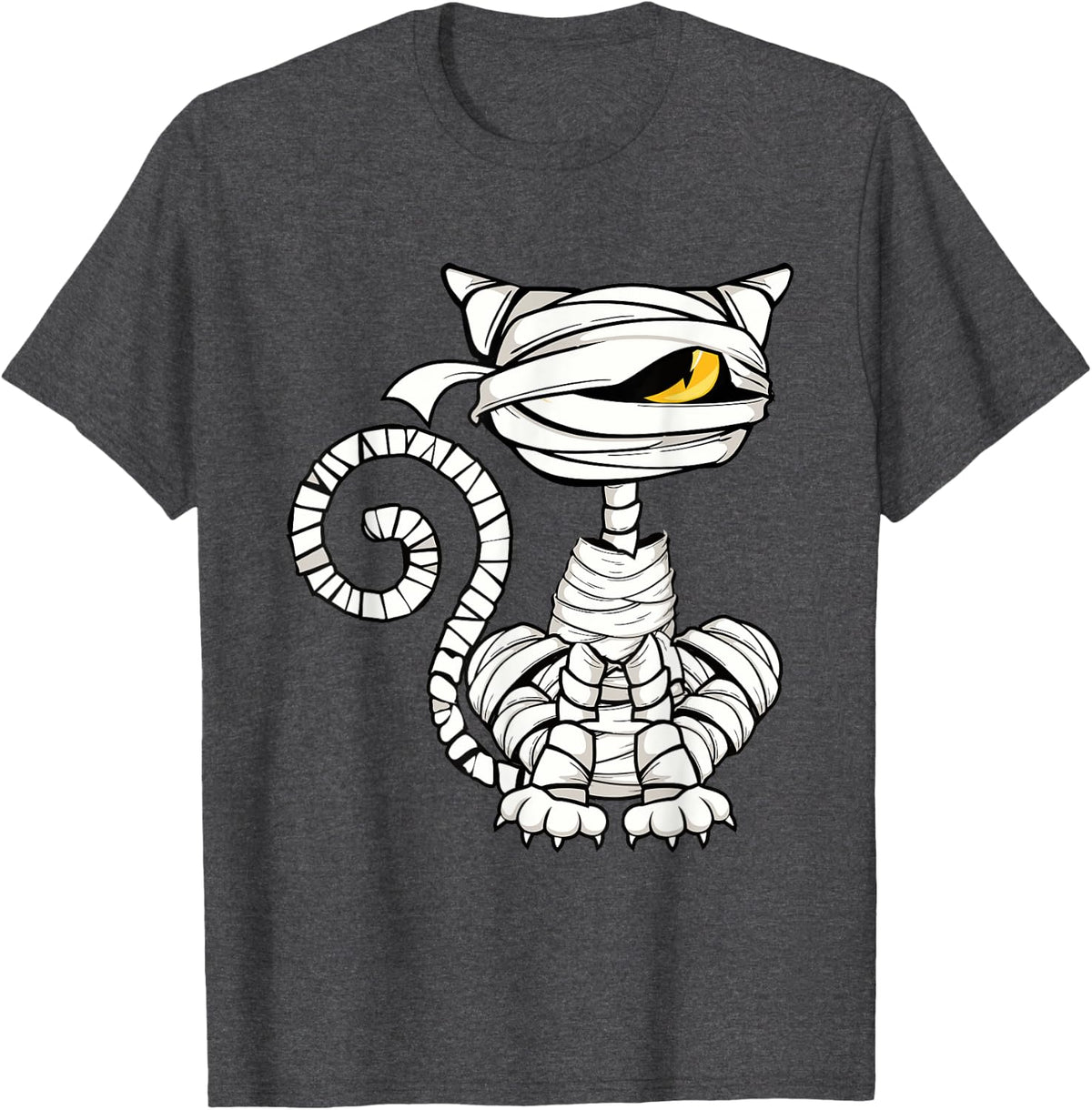 Black Cat Mummy Halloween Drawing Enthusiast Mummy Cat Men Women Kids T-Shirt - Dark Heather Grey