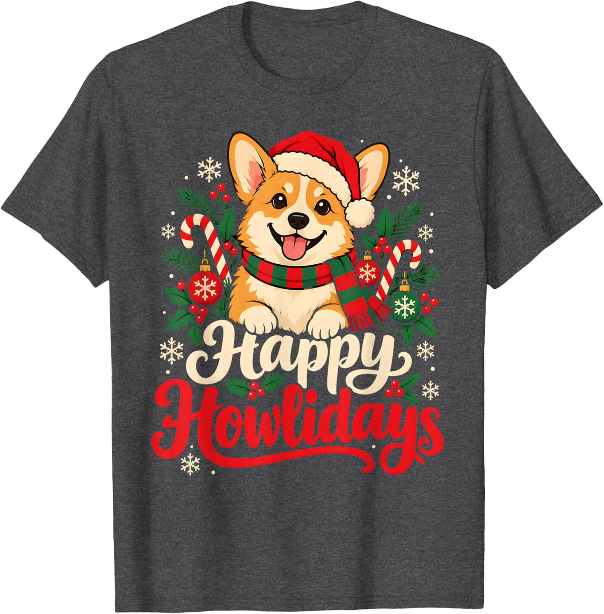 Corgi Christmas Dog Lover Holiday T-Shirt - Dark Heather Grey