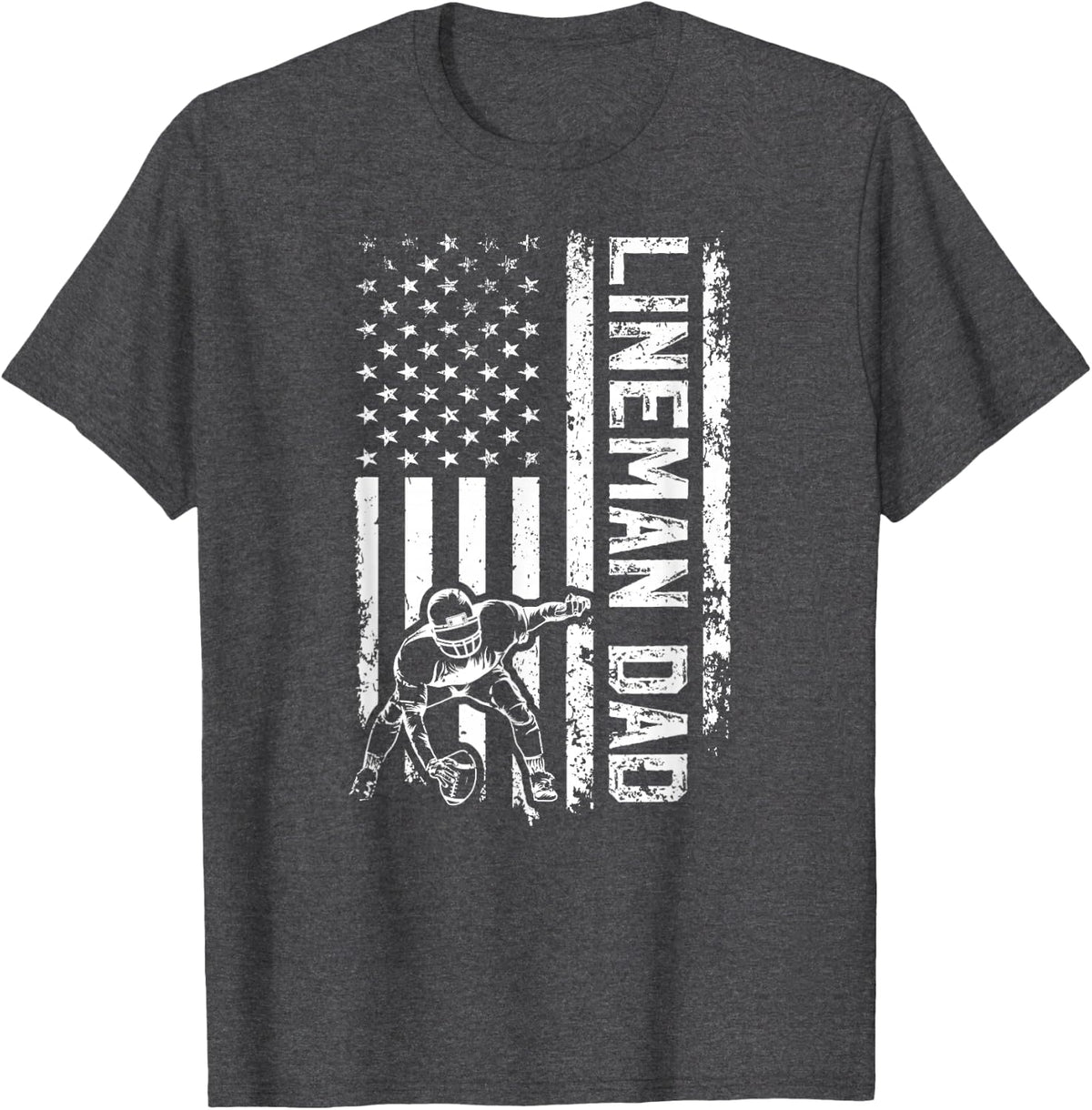 Football Line Dad Of A Football Lineman Father US Flag T-Shirt - Dark Heather Grey