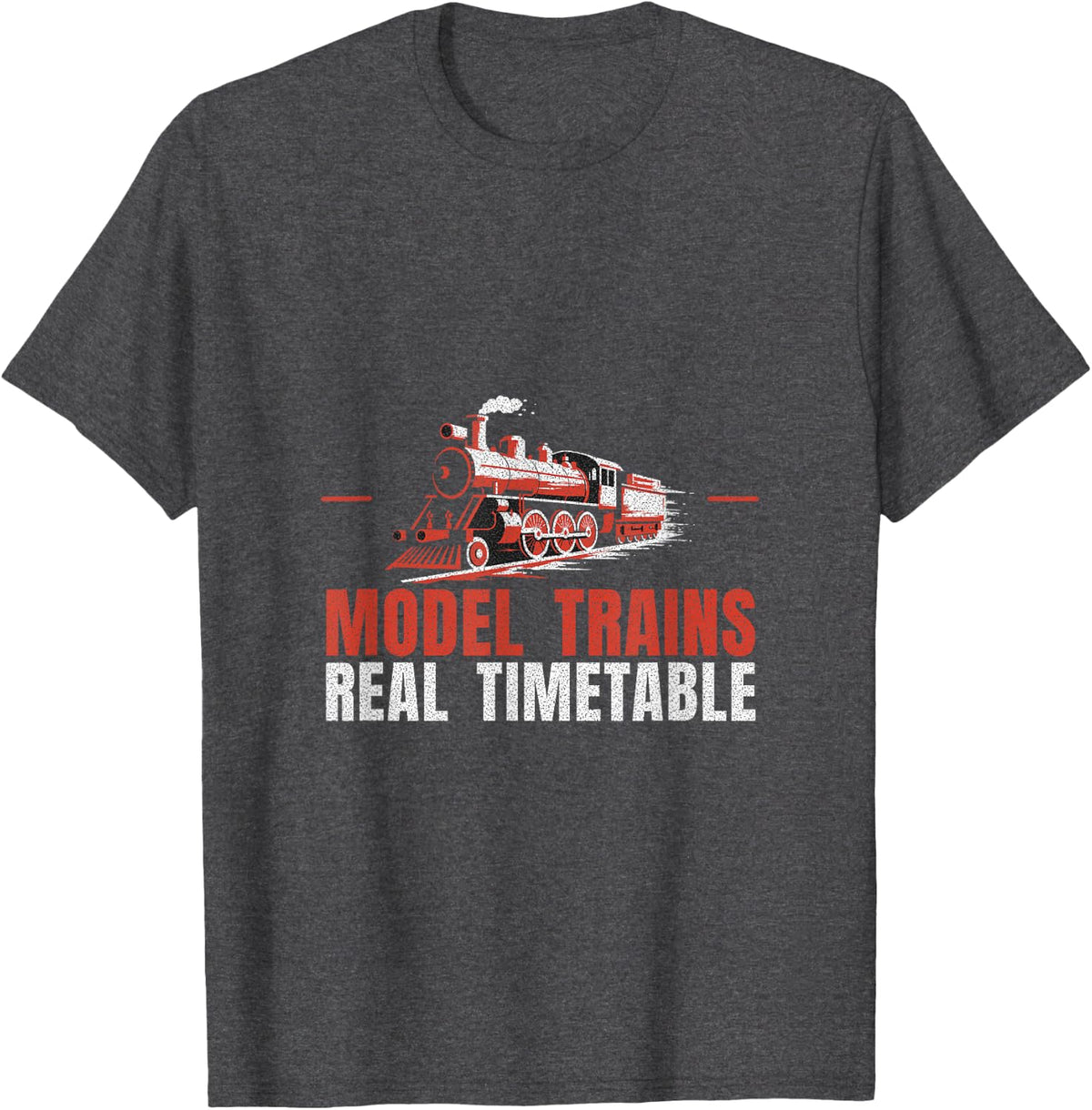 Model Railroad - Model Trains Real Timetable T-Shirt - Dark Heather Grey