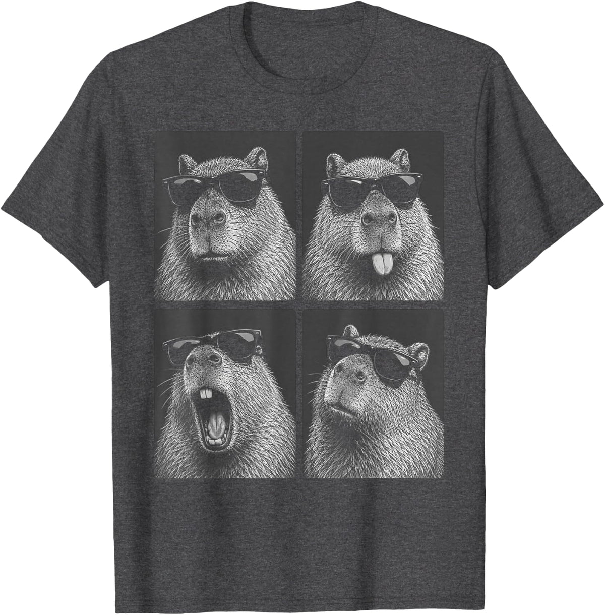 Cool Capybara Sunglasses Funny Animal Photo T-Shirt - Dark Heather Grey