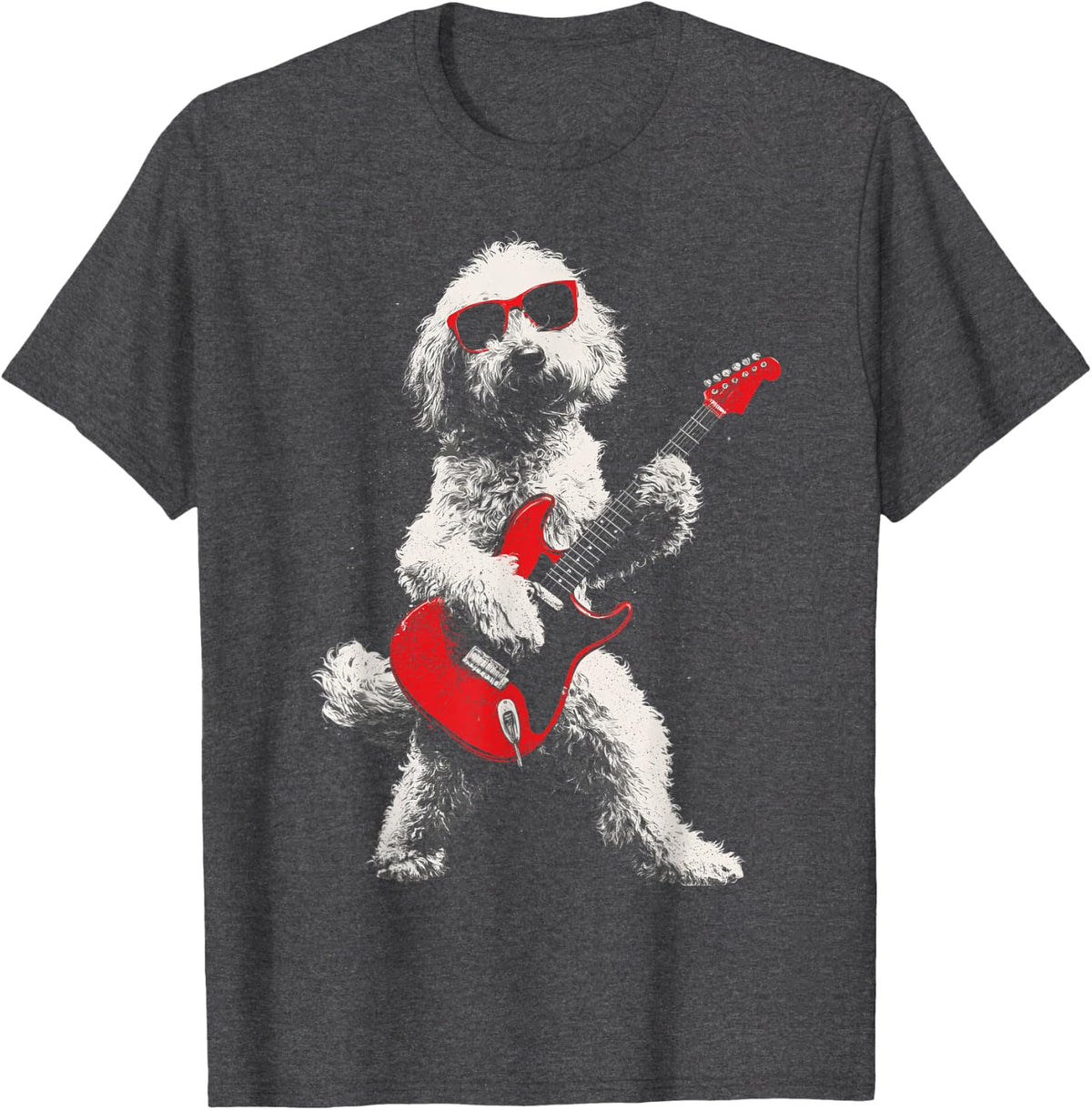 Goldendoodle Playing Guitar Funny Doodle Dog Lover T-Shirt - Dark Heather Grey