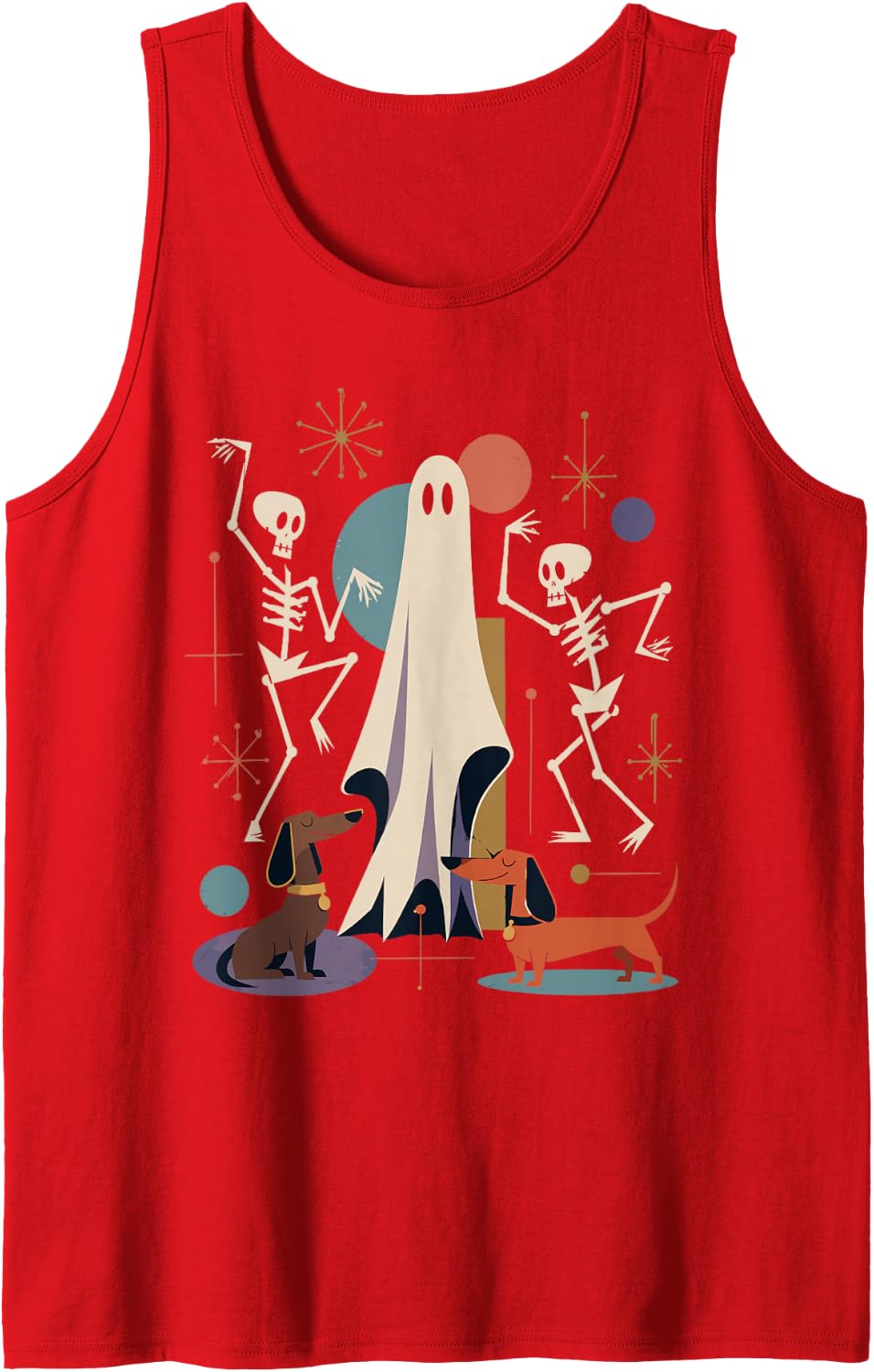 Cute Halloween Ghost Skeleton Dachshund Mid Century Modern Sleeveless Tank Top - Red