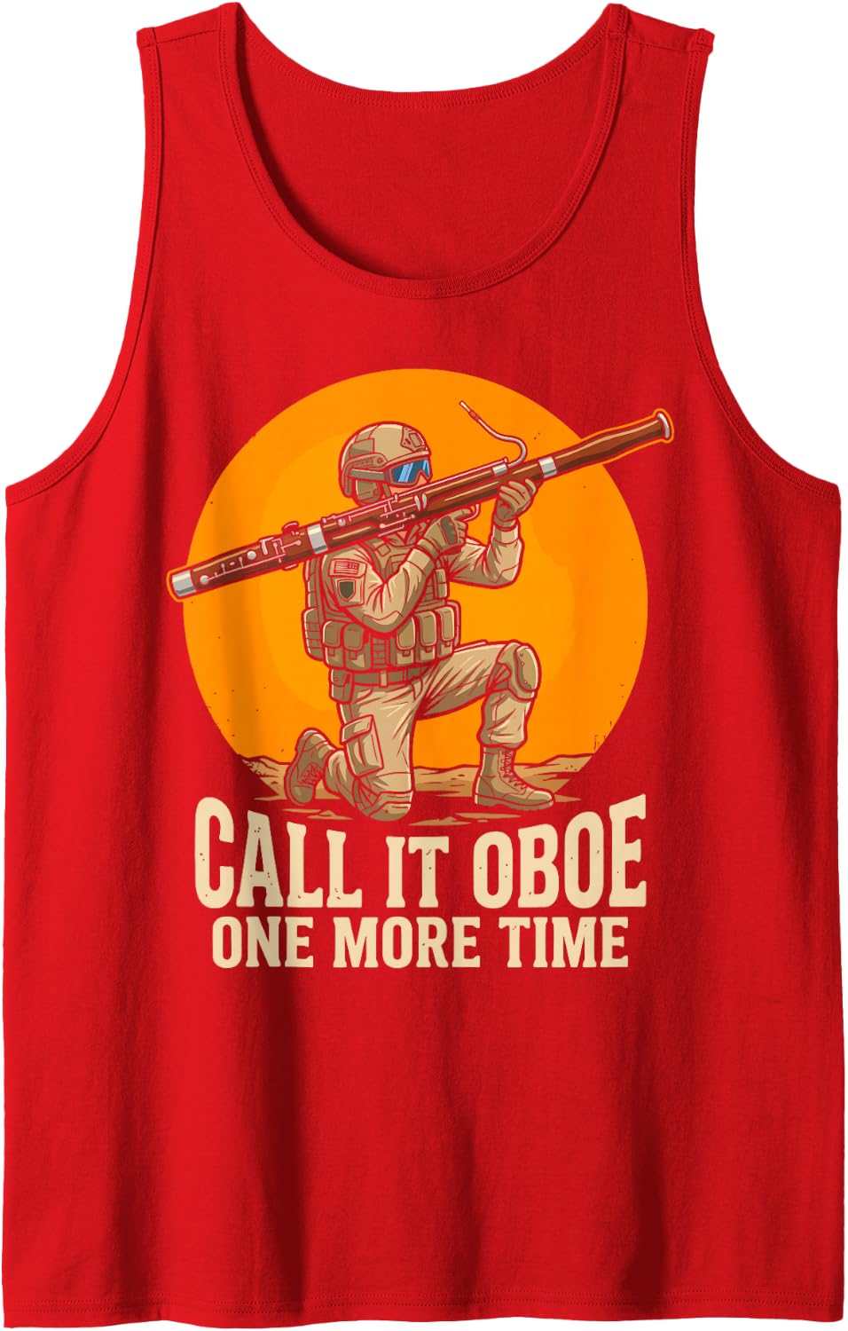 Call It Oboe One More Time Funny Tactical Bassoon Player Sleeveless Tank Top - Red