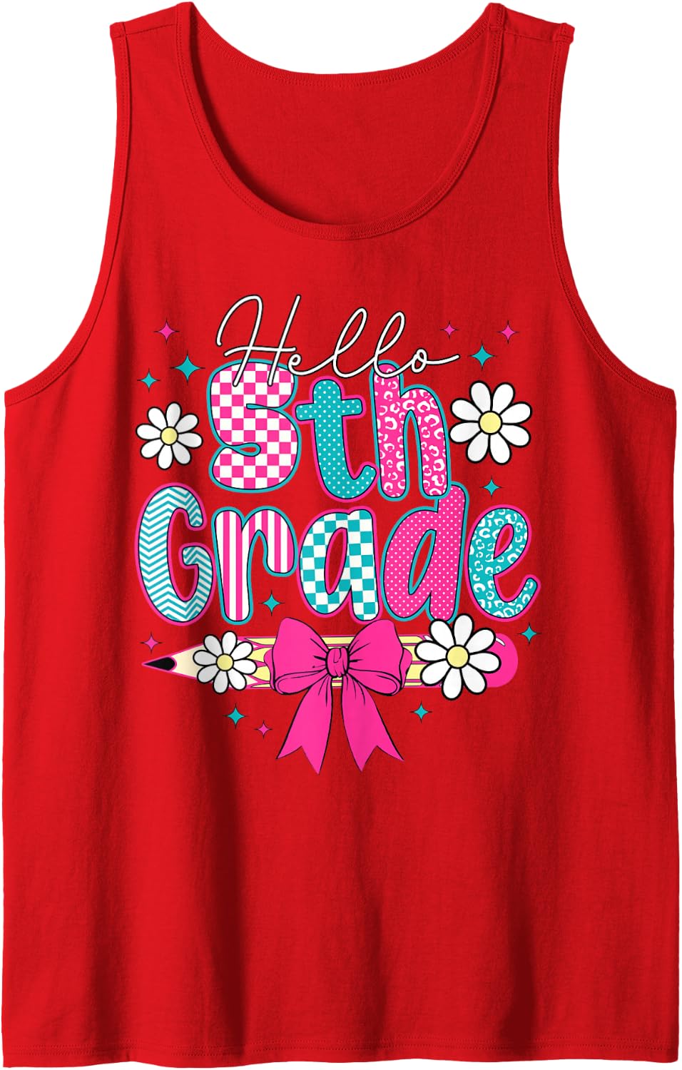 Hello Fifth Grader Team 5th Grade Back to School Boys Girls Sleeveless Tank Top - Red