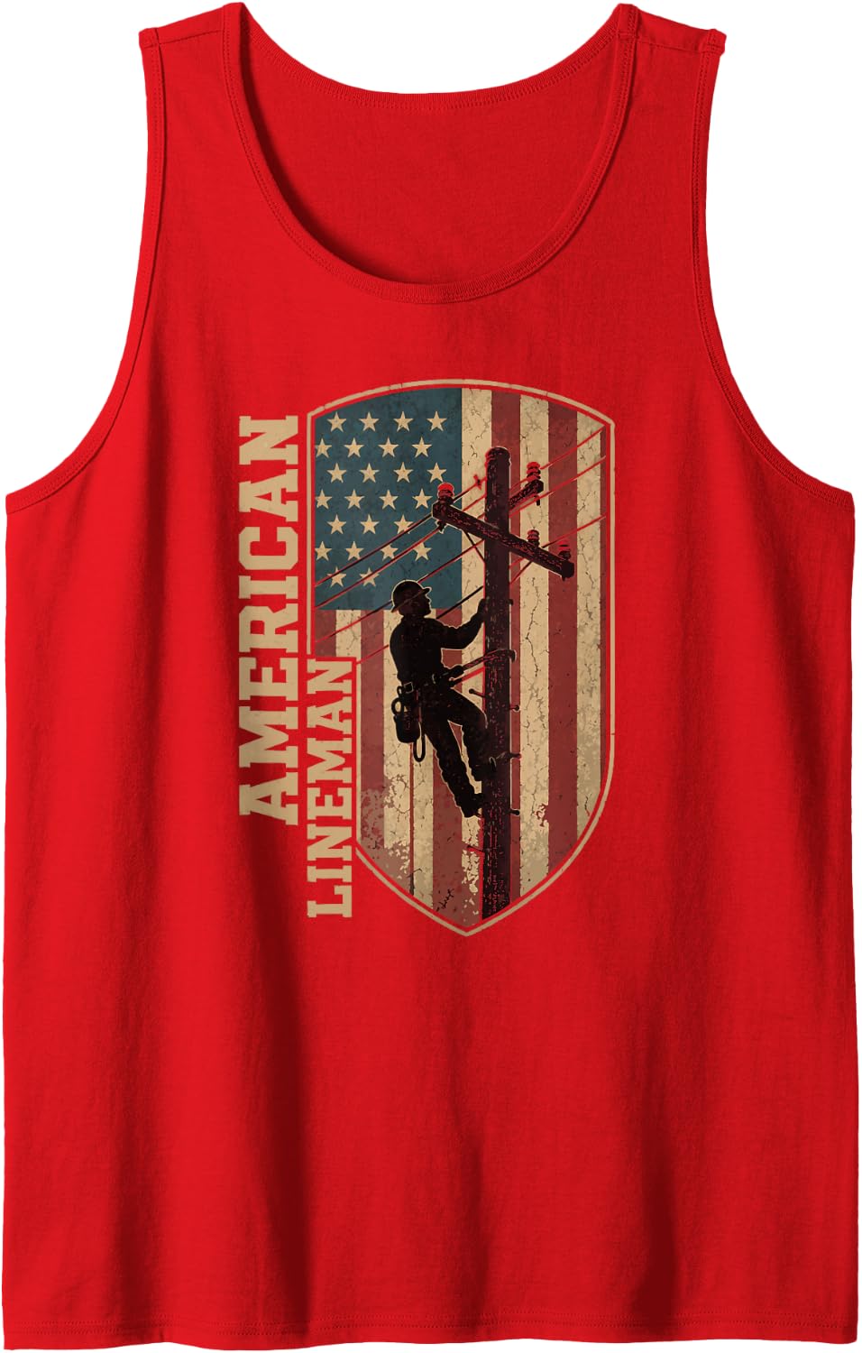 American Lineman USA Flag Utility Worker Tank Top - Red