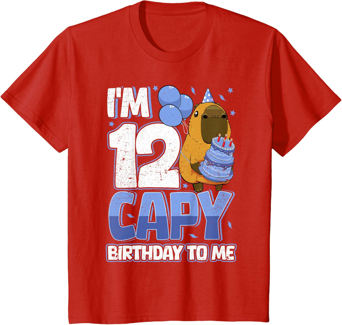 12 Years Capy Birthday To Me Boys 12th Birthday Capybara Tees T-Shirt - Red