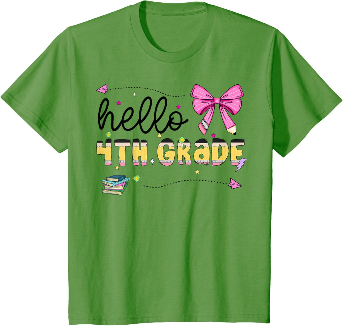 Hello 4th Grade Girls Coquette Fourth Grade Back to School T-Shirt - Grass Green