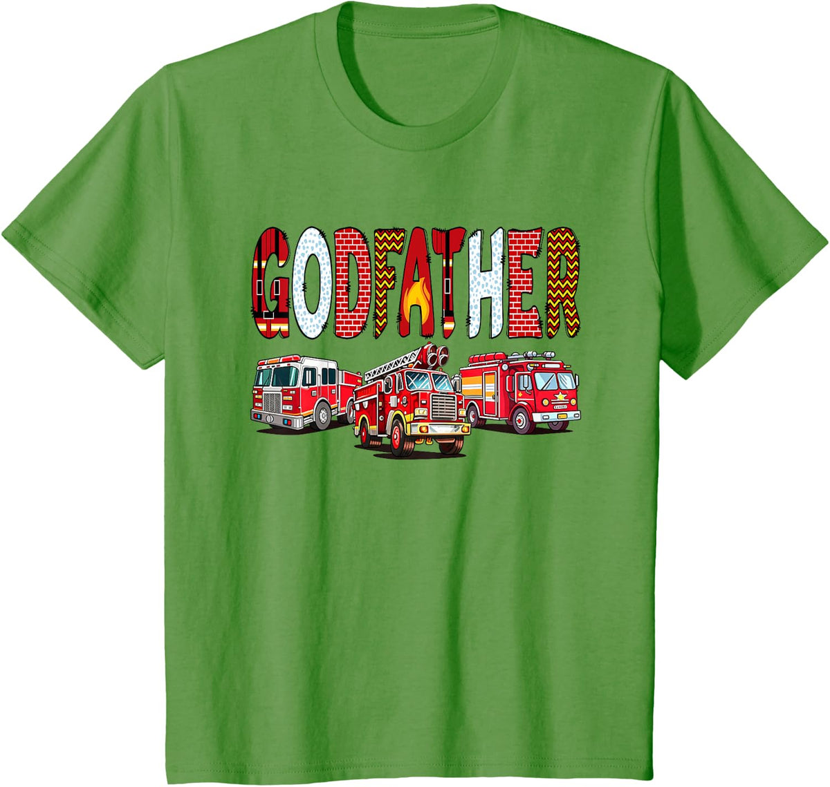 Godfather Birthday Boy Fire Truck Firefighter First Birthday T-Shirt - Grass Green