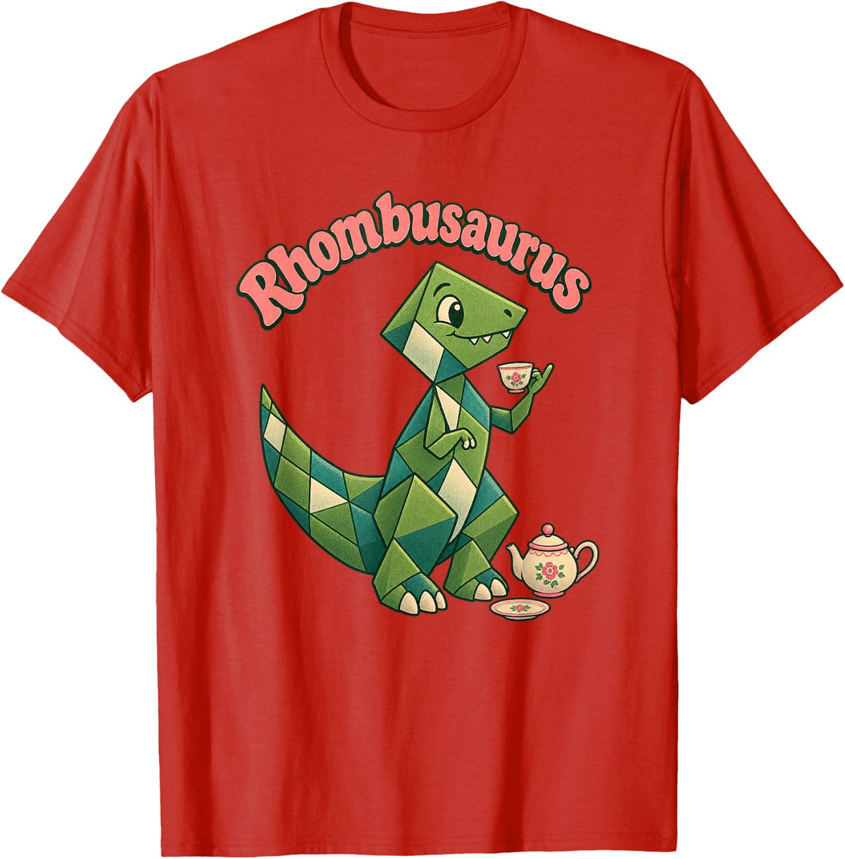 Rhombusaurus Geometric Dinosaur Lover Kids Shape Nerd Dino T-Shirt - Red