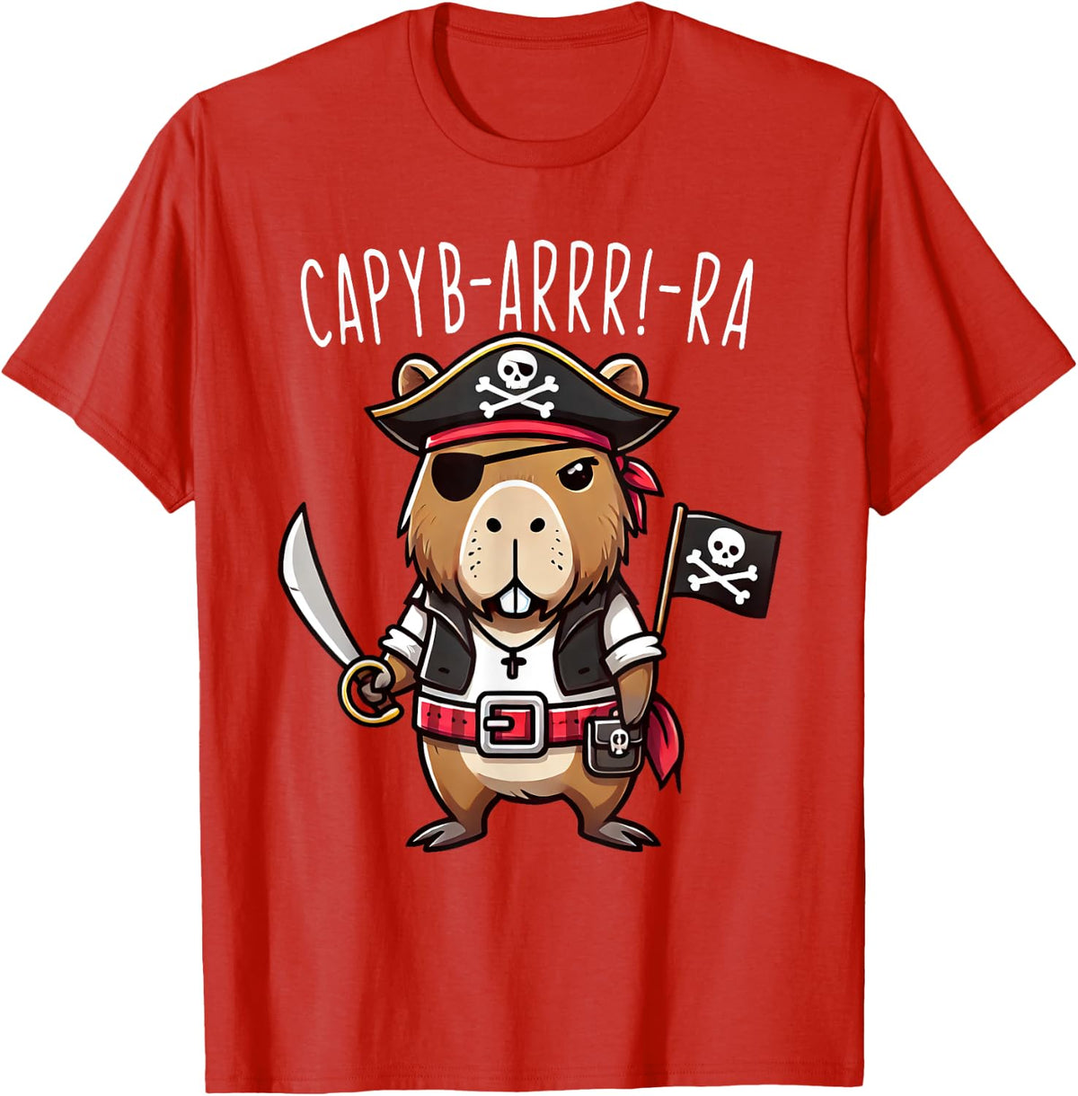 Funny Capyb-Arrr-Ra Pirate Capybara Halloween Tees T-Shirt for Boys Girls Kids - Red
