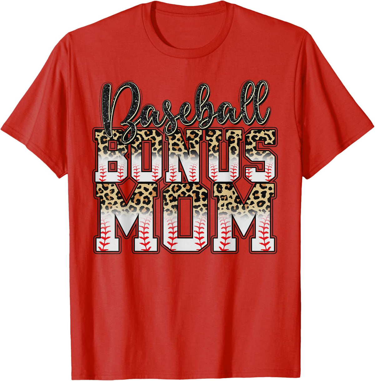 Leopard Baseball Bonus Mom Stepmother Mother's Day T-Shirt - Red