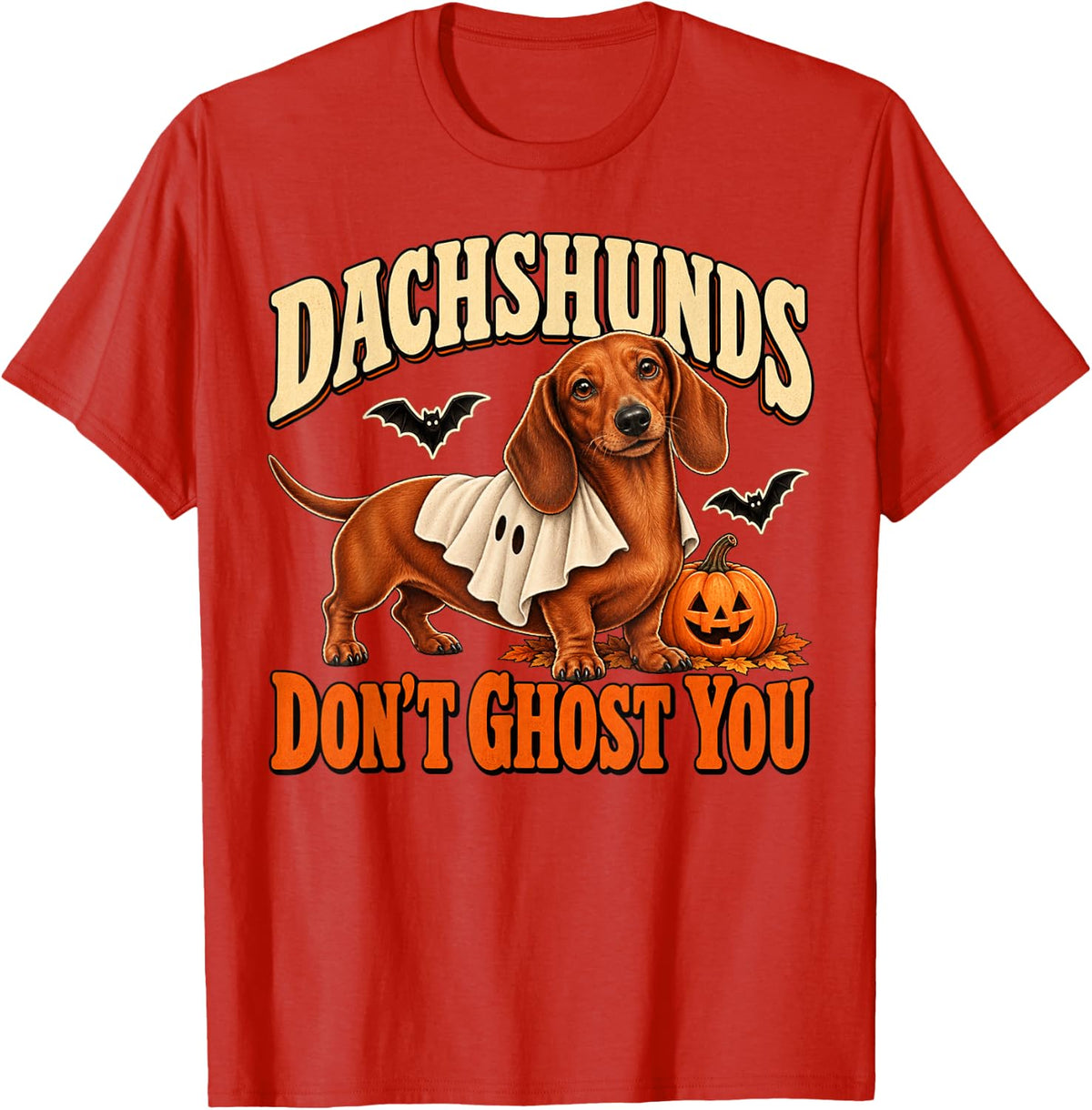 Dachshund Ghost Halloween Funny Dog Lover T-Shirt - Red