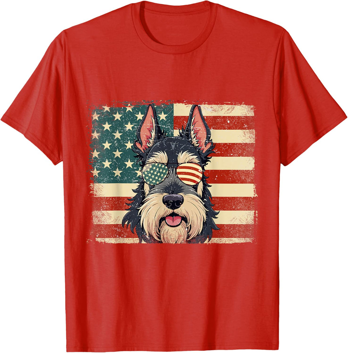 Patriotic Giant Schnauzer Dog Lover USA Flag 4th Of July T-Shirt for Men Women Kids - Red