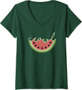 Womens Watermelon Crawl V-Neck T-Shirt - Dark Green