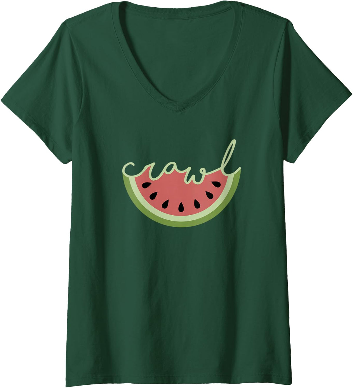 Womens Watermelon Crawl V-Neck T-Shirt - Dark Green