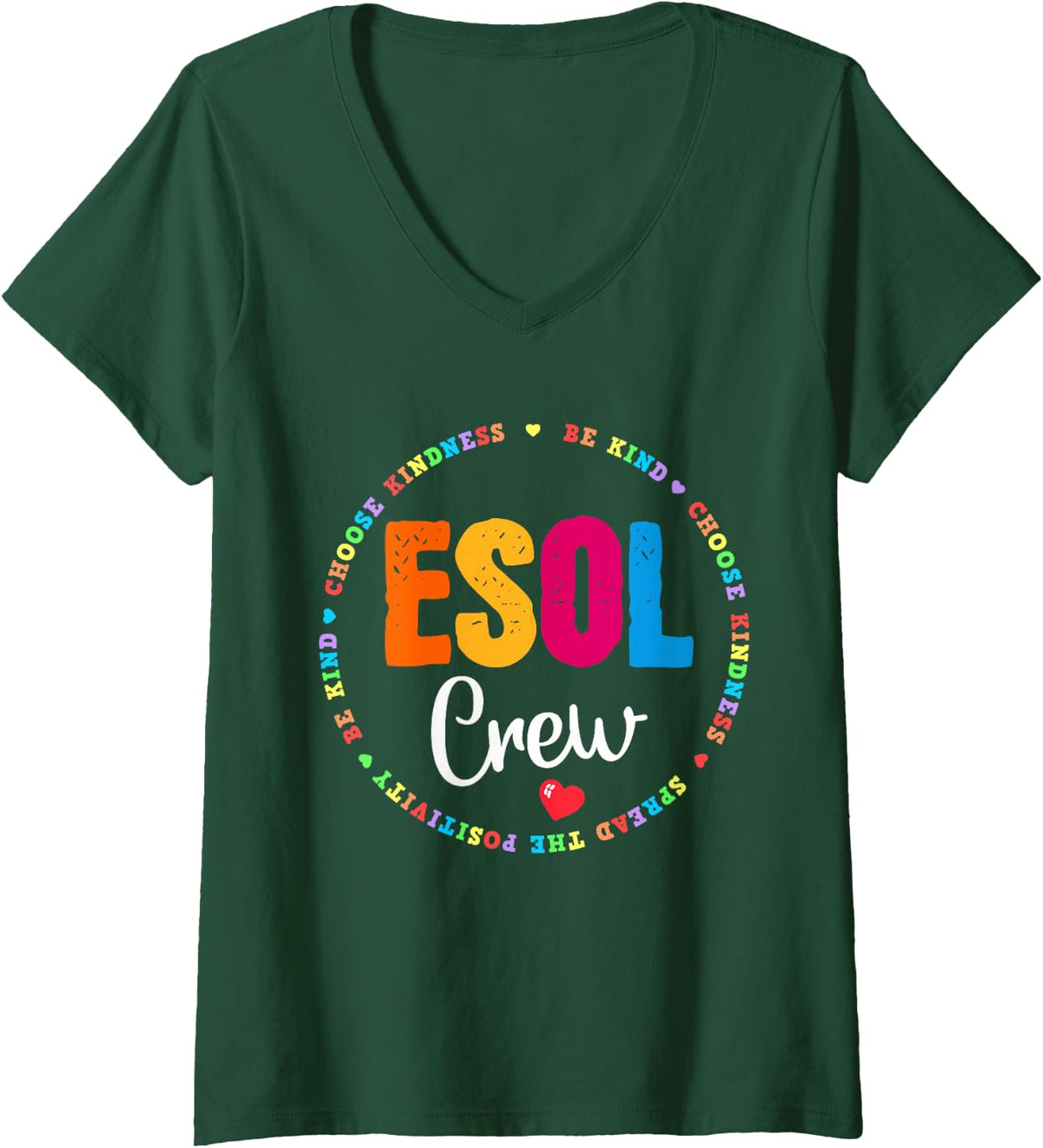 Women's Back to School Teachers Students - Cute ESOL Crew Teacher V-Neck T-Shirt - Dark Green