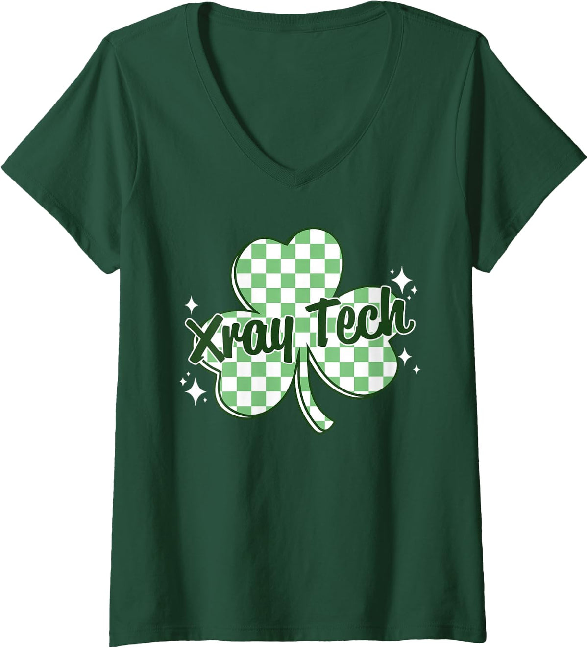 Women's Retro Xray Tech Radiologist Shamrock St Patrick's Day V-Neck T-Shirt - Dark Green