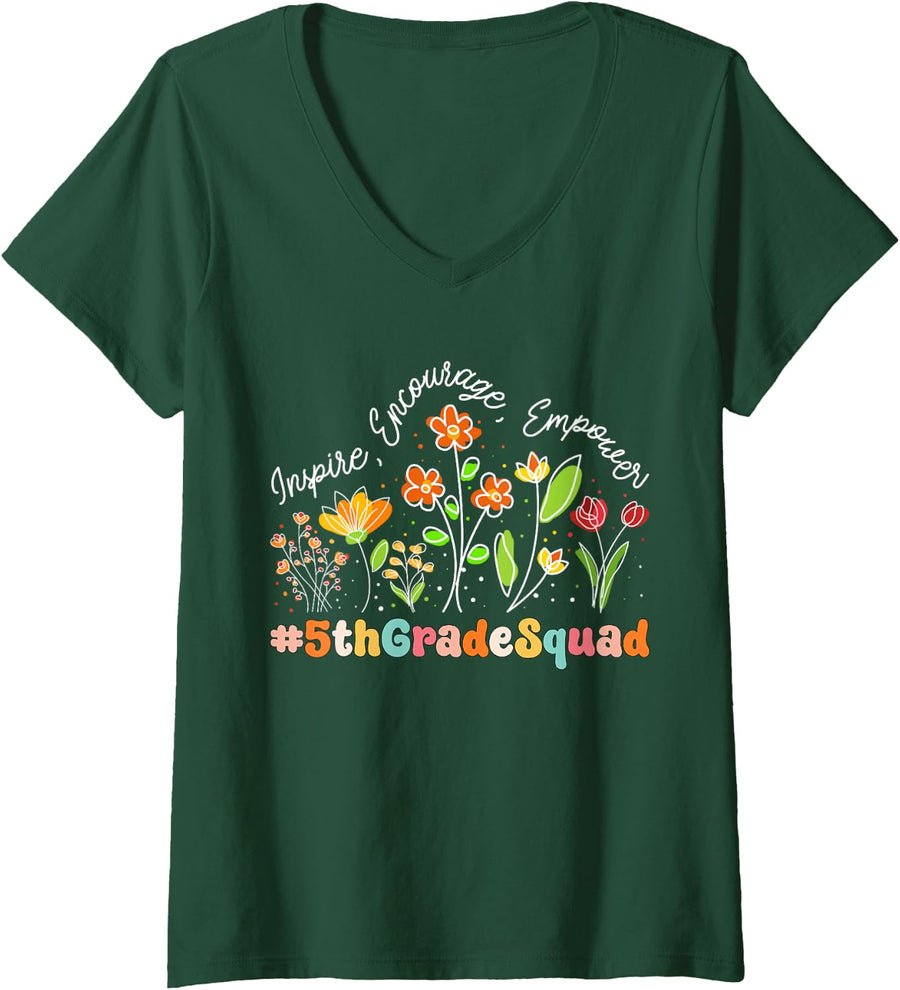 Women's 5th Grade Squad Appreciation Week Teacher Back to School V-Neck T-Shirt - Dark Green