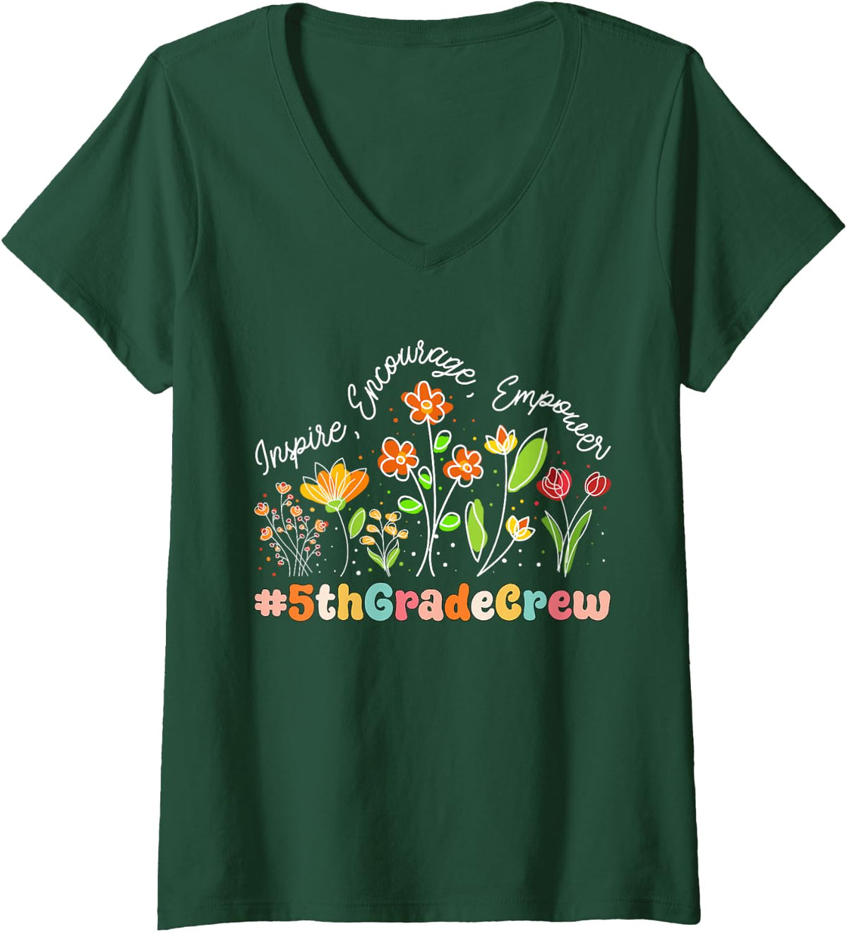 Women's 5th Grade Crew Appreciation Week Teacher Back to School V-Neck T-Shirt - Dark Green