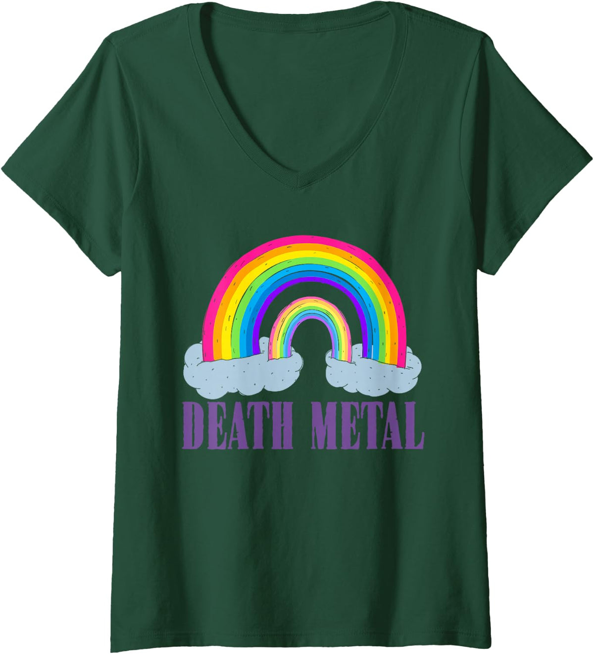 Women's Death Metal Music Rainbow Funny Metalhead Rock Fan Humor V-Neck T-Shirt - Dark Green