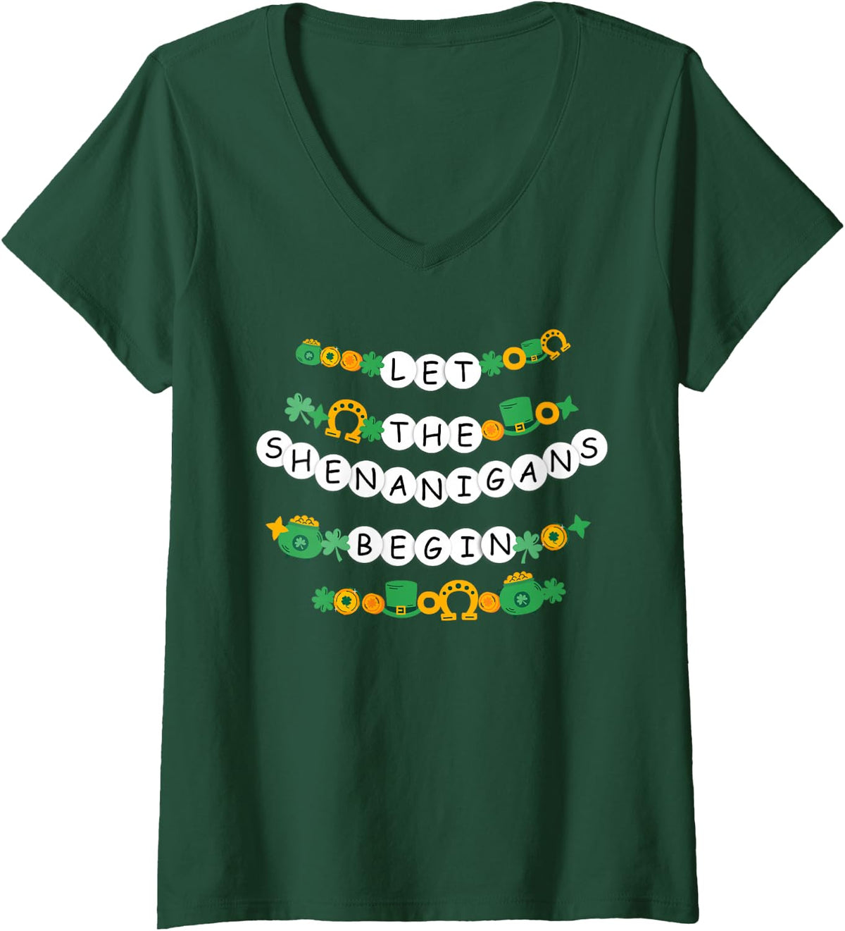Women's Happy St Patricks Day Friendship Bracelets Shamrocks Girl V-Neck T-Shirt - Dark Green