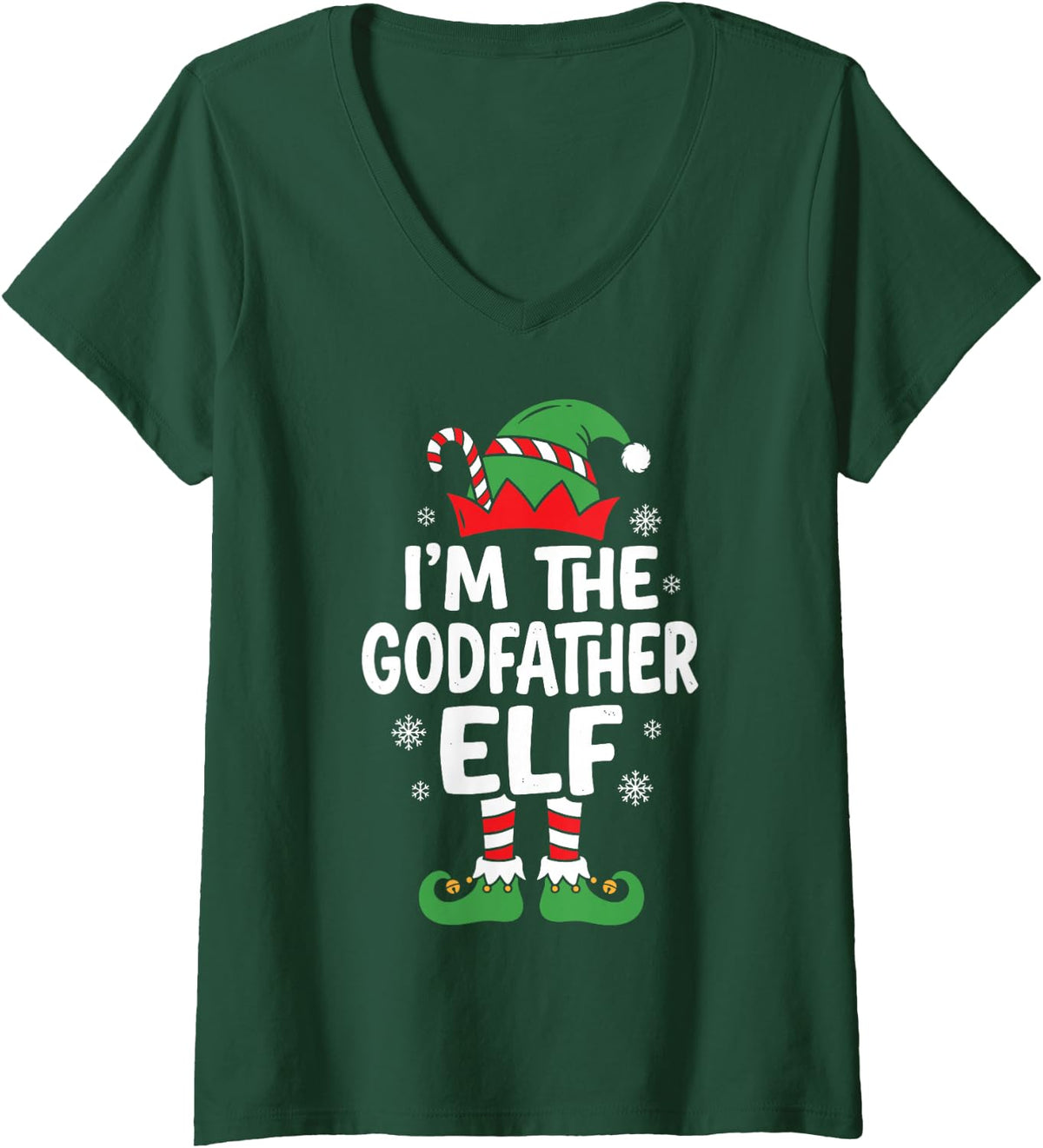 Women's I'm the Godfather Elf Christmas Pajama Party Matching Family V-Neck T-Shirt - Dark Green