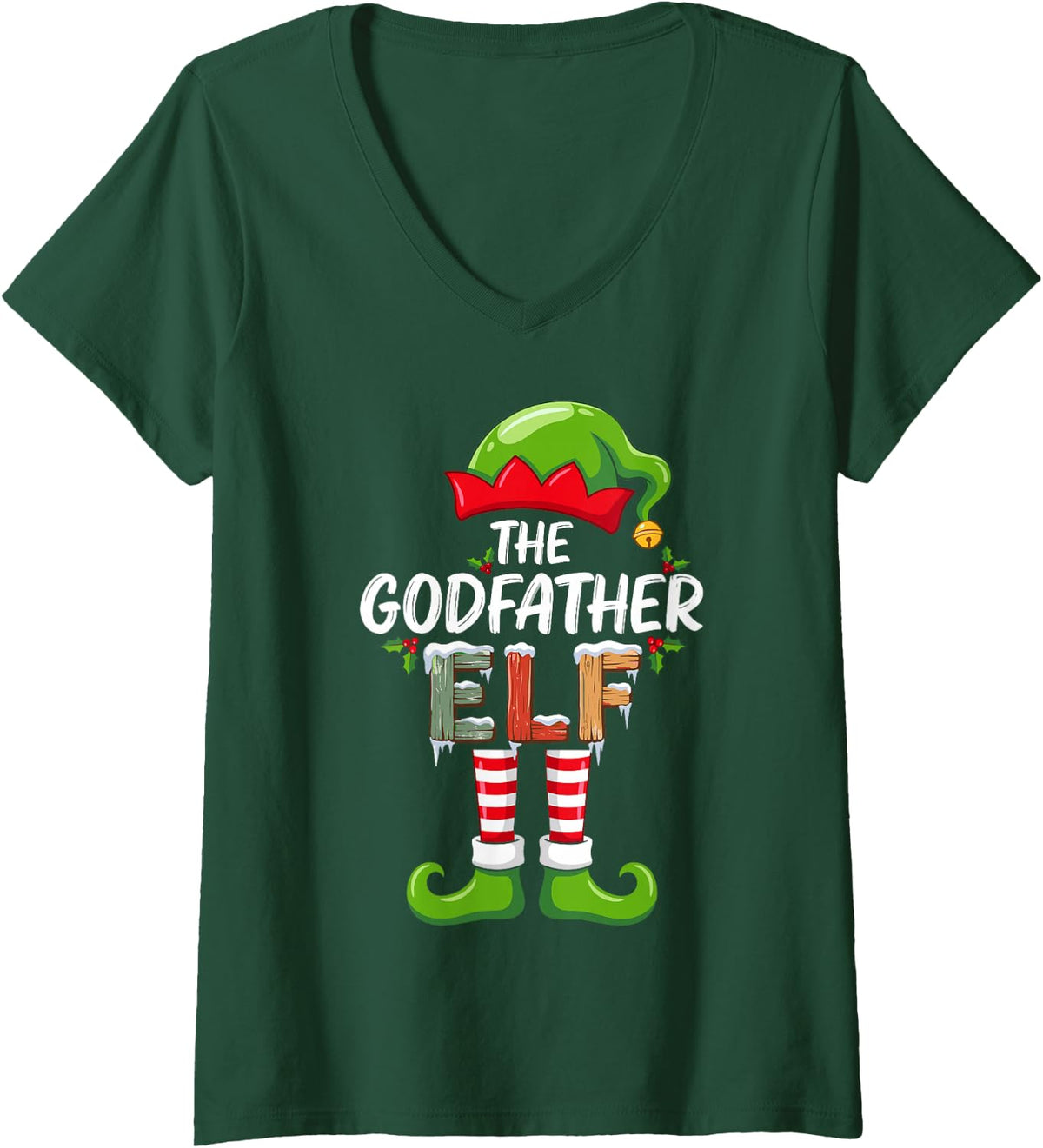 Women's The Godfather Elf Christmas Morning Family Matching V-Neck T-Shirt - Dark Green