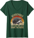 Women's Hedgehogs Why Cant They Just Share The Hedge Funny Humor V-Neck T-Shirt - Dark Green