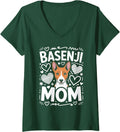 Women's Basenji Mom Basenjis V-Neck T-Shirt - Dark Green