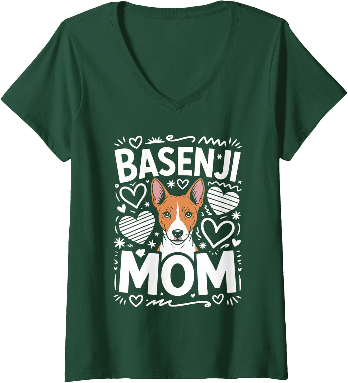 Women's Basenji Mom Basenjis V-Neck T-Shirt - Dark Green