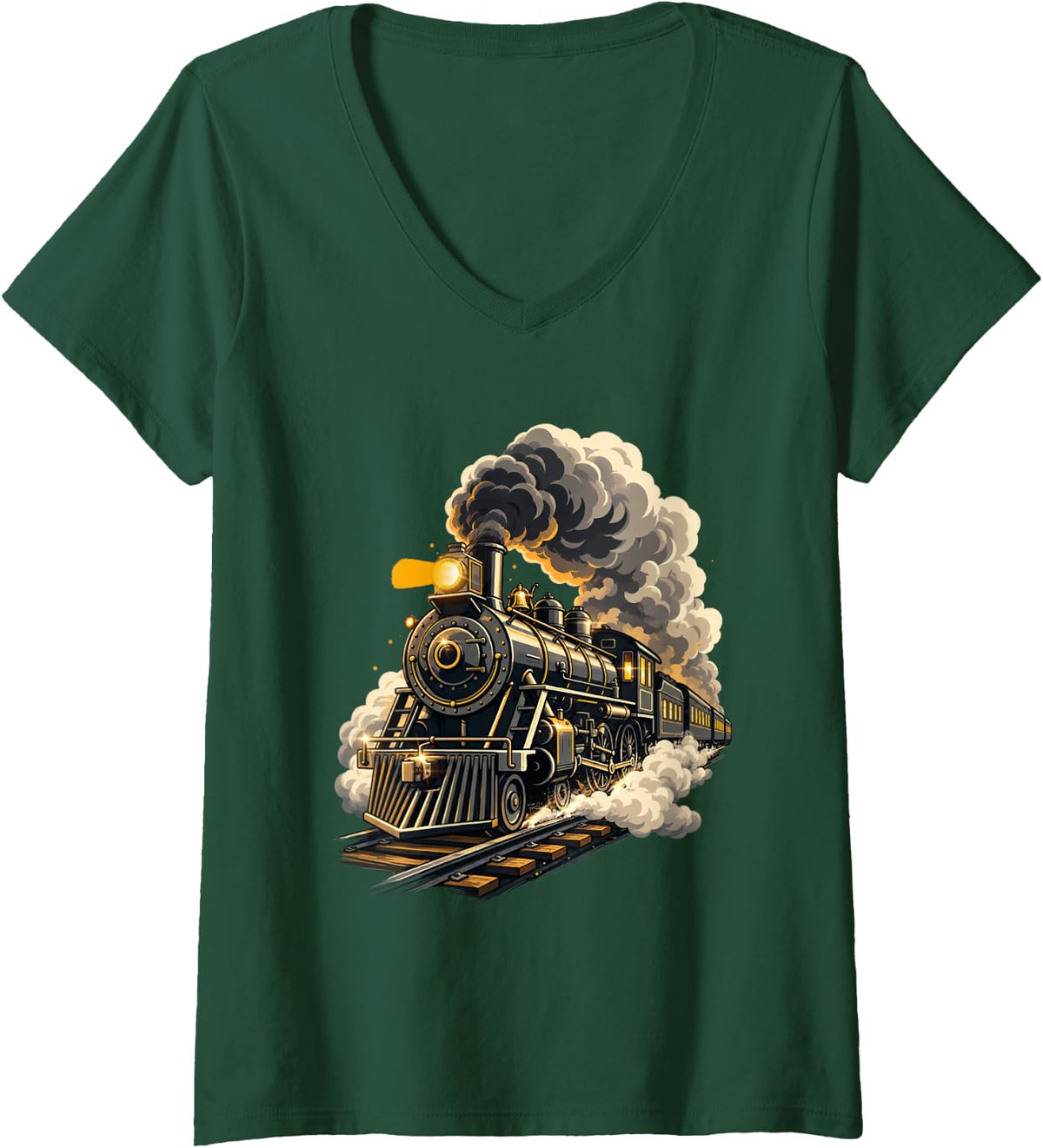 Women's Steam Engine Train - Train Lover Railroad Steam Locomotive V-Neck T-Shirt - Dark Green