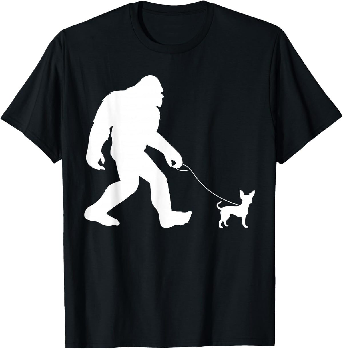Funny Bigfoot Sasquatch Walking Chihuahua Gag Gift T-Shirt - Black