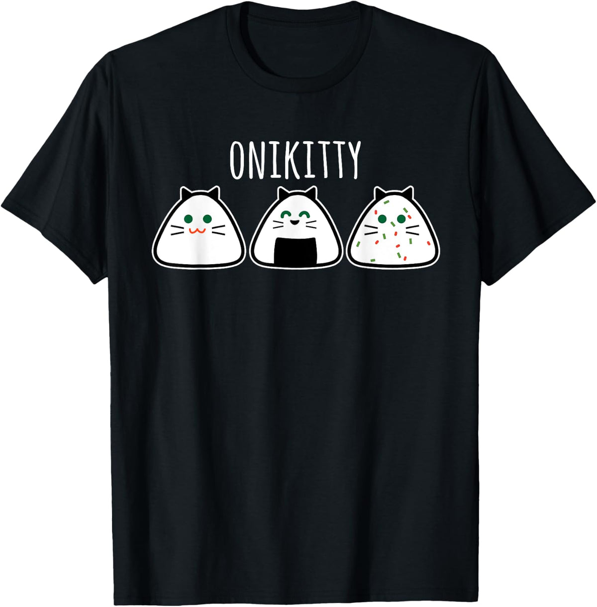 Funny Cat Kawaii Onigiri, Funny Cat T-Shirt - Black