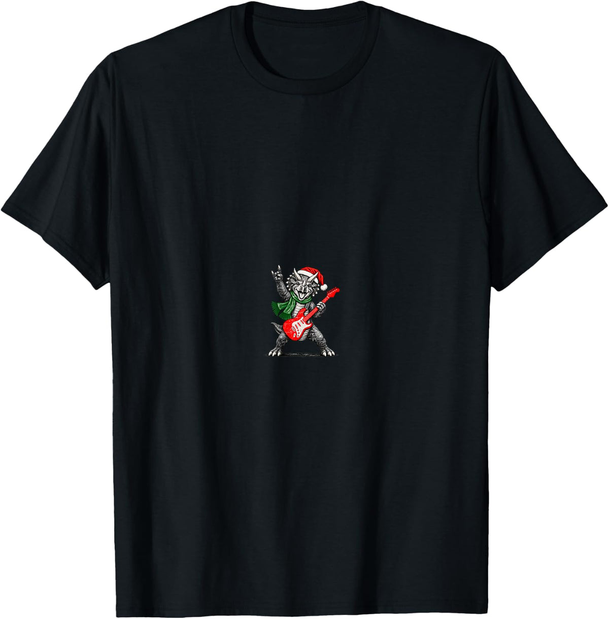 Vintage Dinosaurs Rock Playing Guitar Funny Christmas T-Shirt - Black