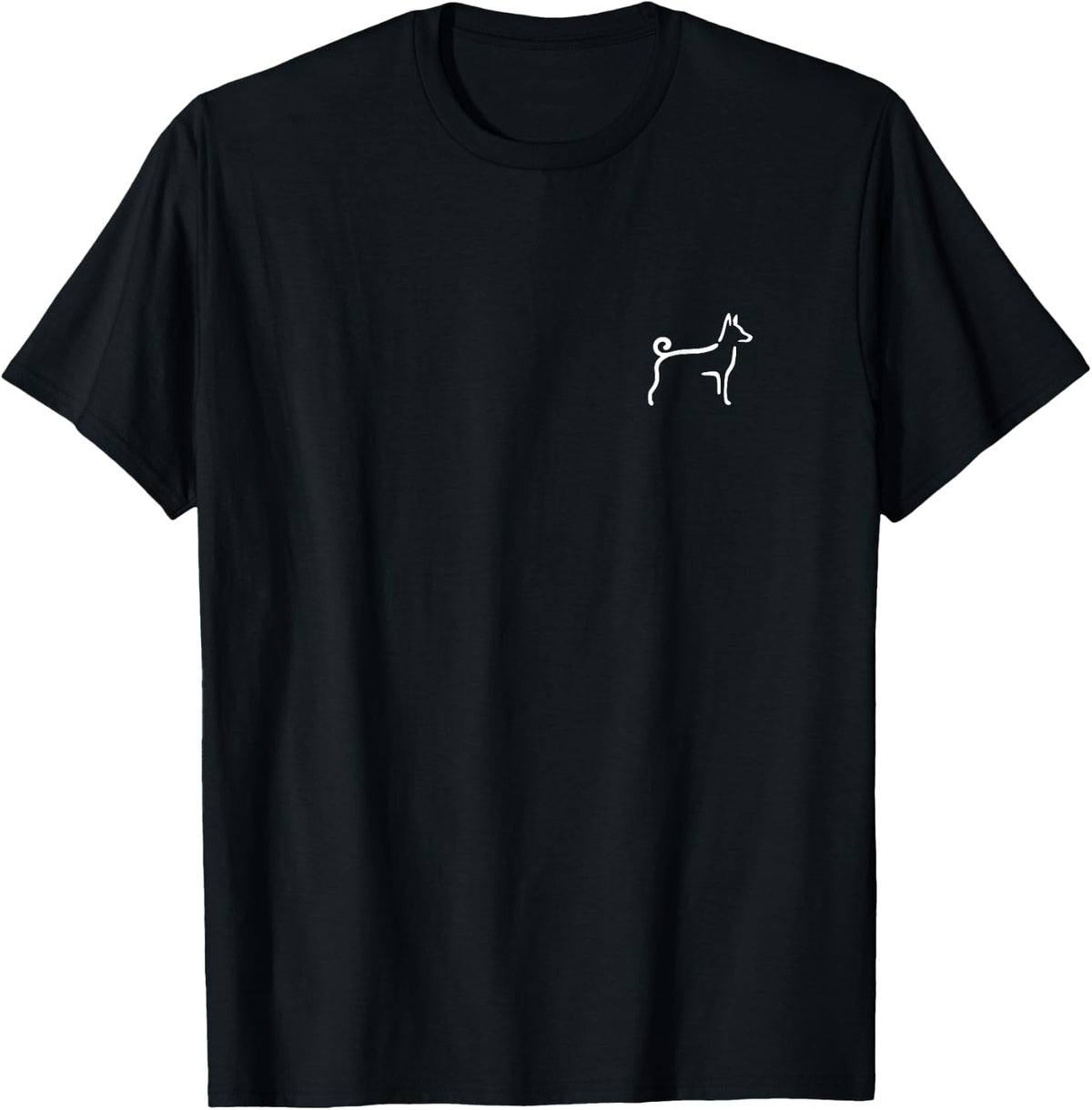 Simple Minimalist Badge Patch Line Art Basenji T-Shirt - Black