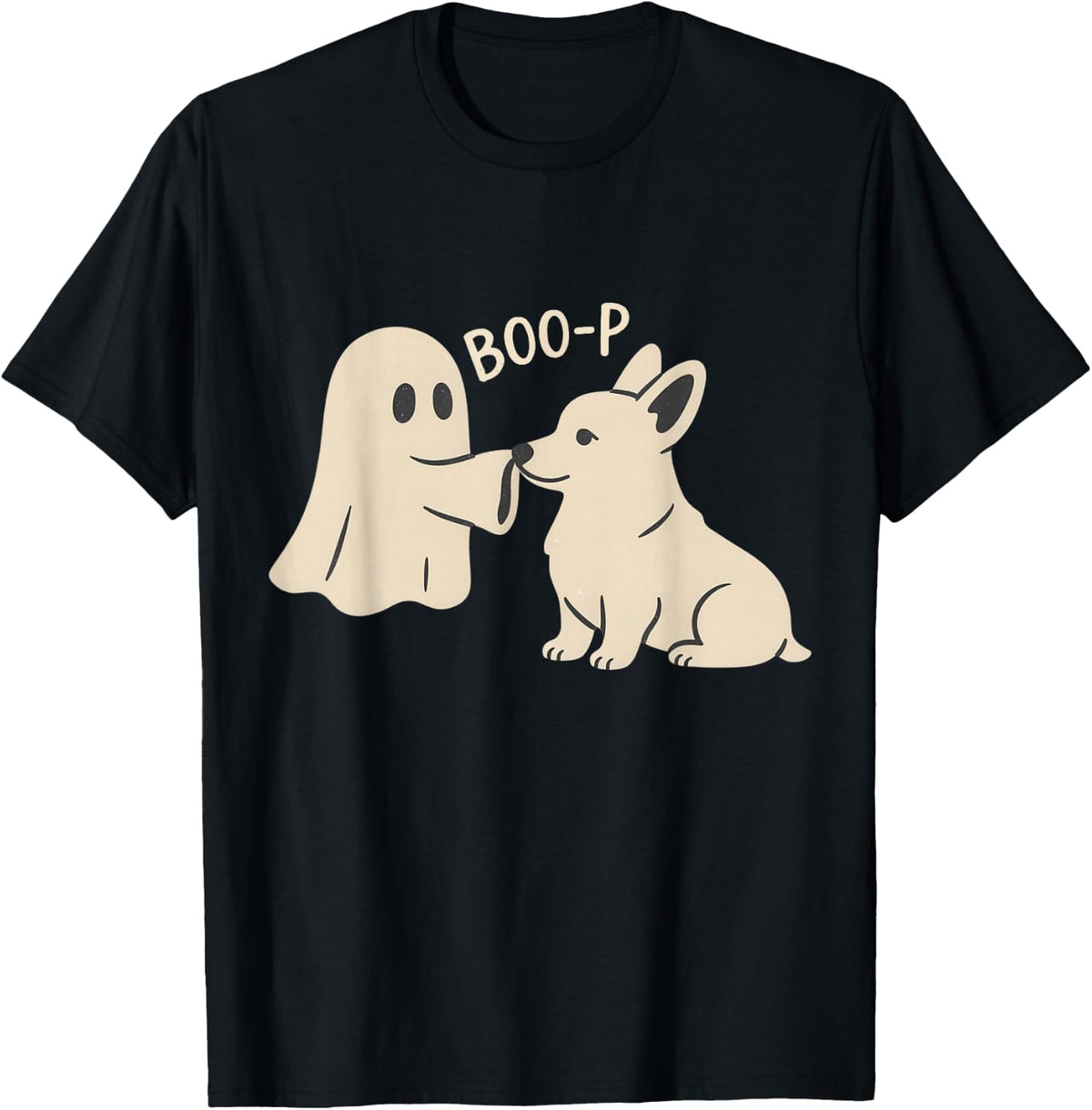 Cute Pembroke Welsh Corgi Ghost Boo-P Funny Halloween T-Shirt - Black