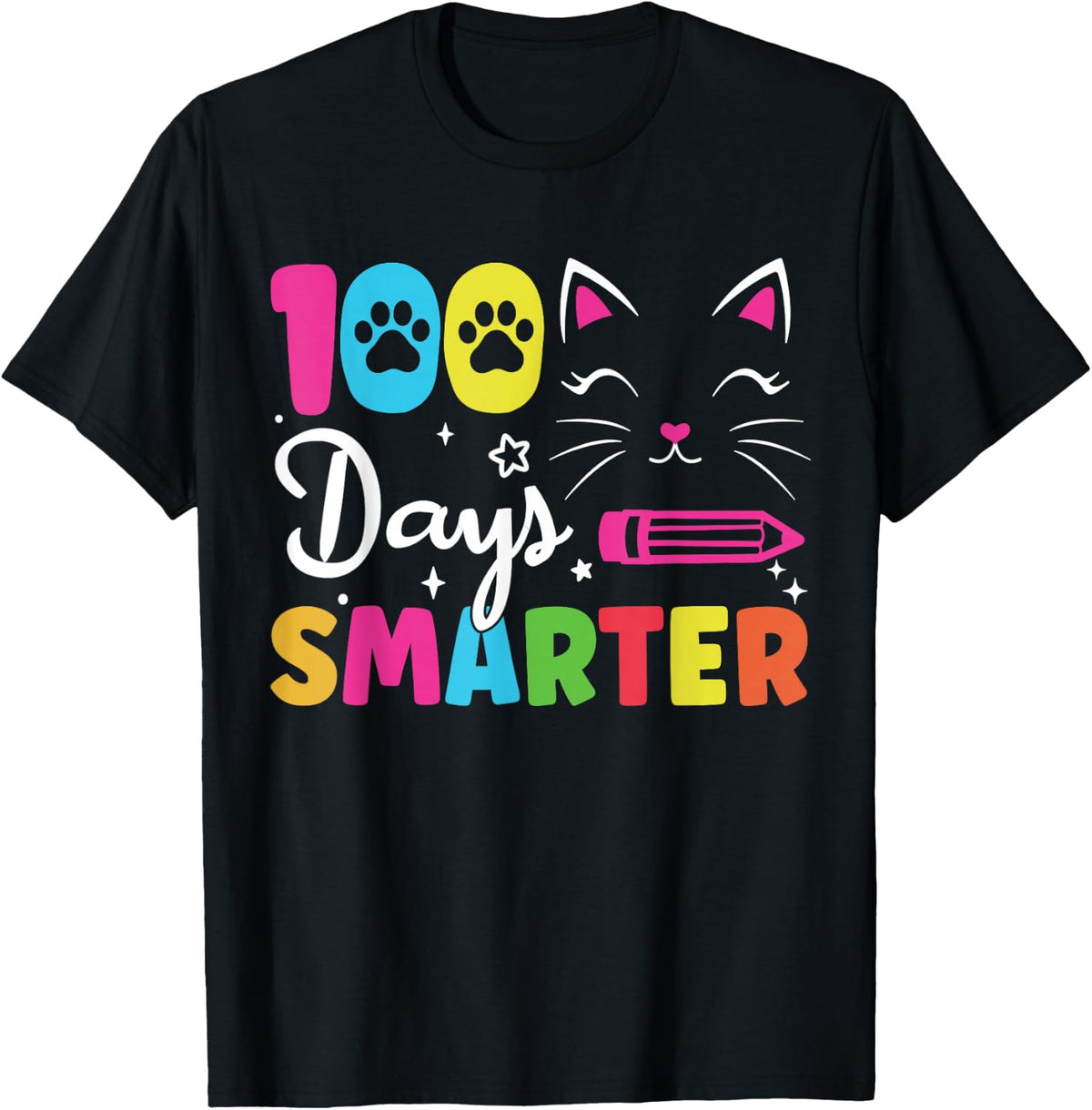 100th Day of School Students 100 Days love of Cats Smarter T-Shirt - Black