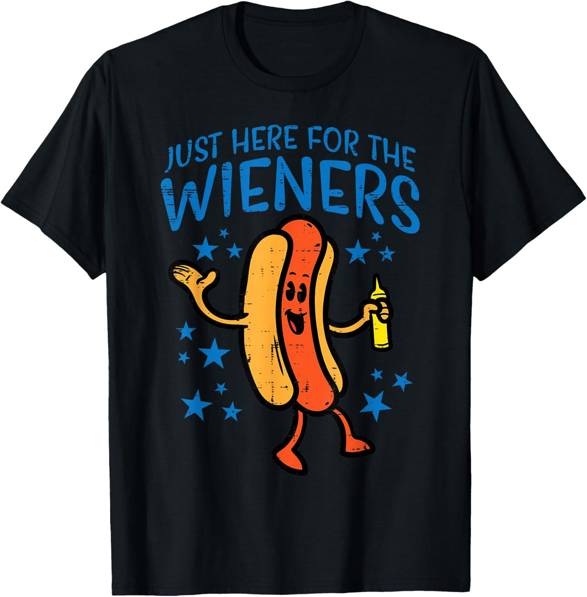 4th Of July Here For Wieners Patriotic Hotdog Men Women Kids T-Shirt - Black