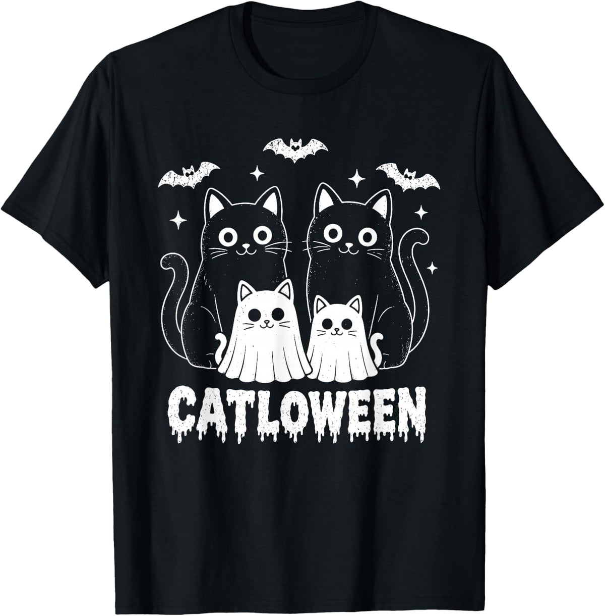 Cute Cat Ghost Family Catloween Halloween Cat Lovers T-Shirt - Black