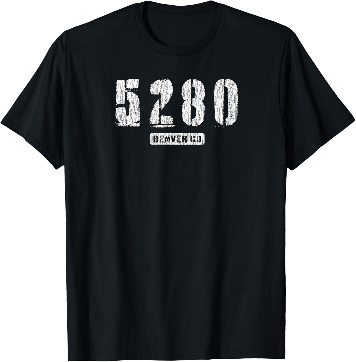 5280 Denver CO Edgy Rough Stencil Design With Details T-Shirt - Black