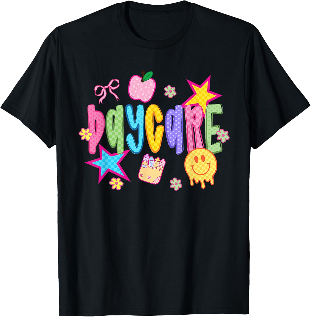 Cute Daycare Checkered Funny First Day of School T-Shirt - Black