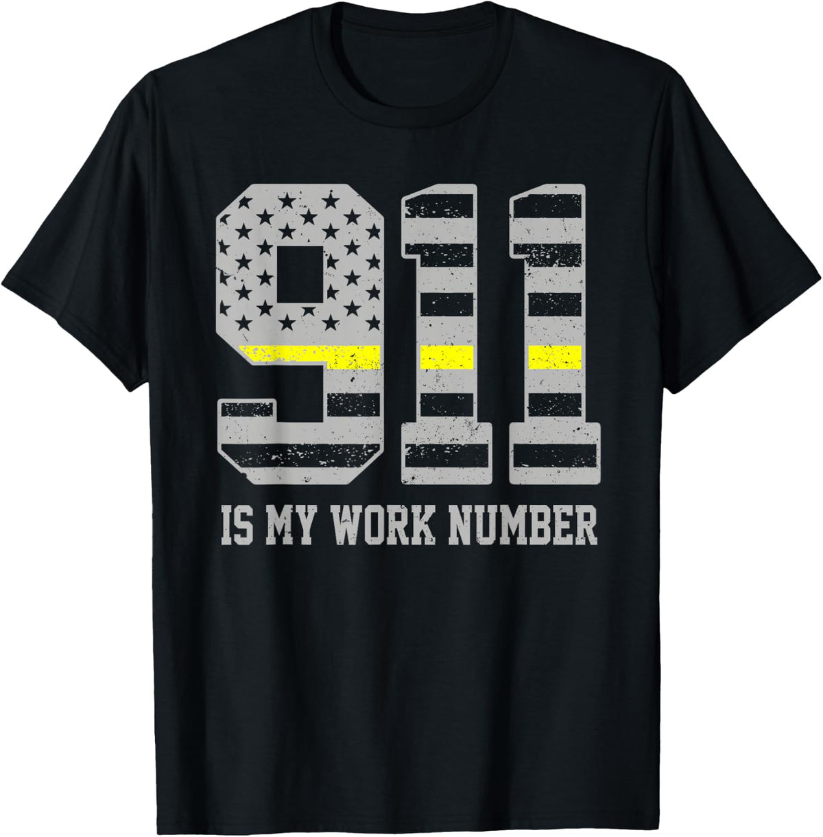 911 is My Work Number Dispatcher Call Taker Thin Yellow T-Shirt - Black