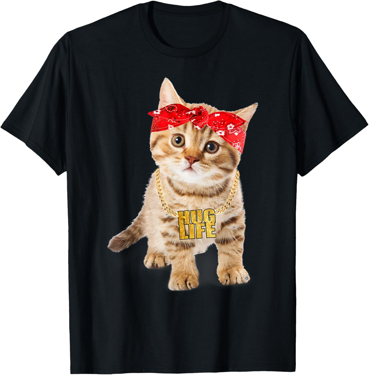 Hug Thug Gangster Life Gold Chain Cat Shirt Gangsta Cat Tee T-Shirt for Men Women - Black