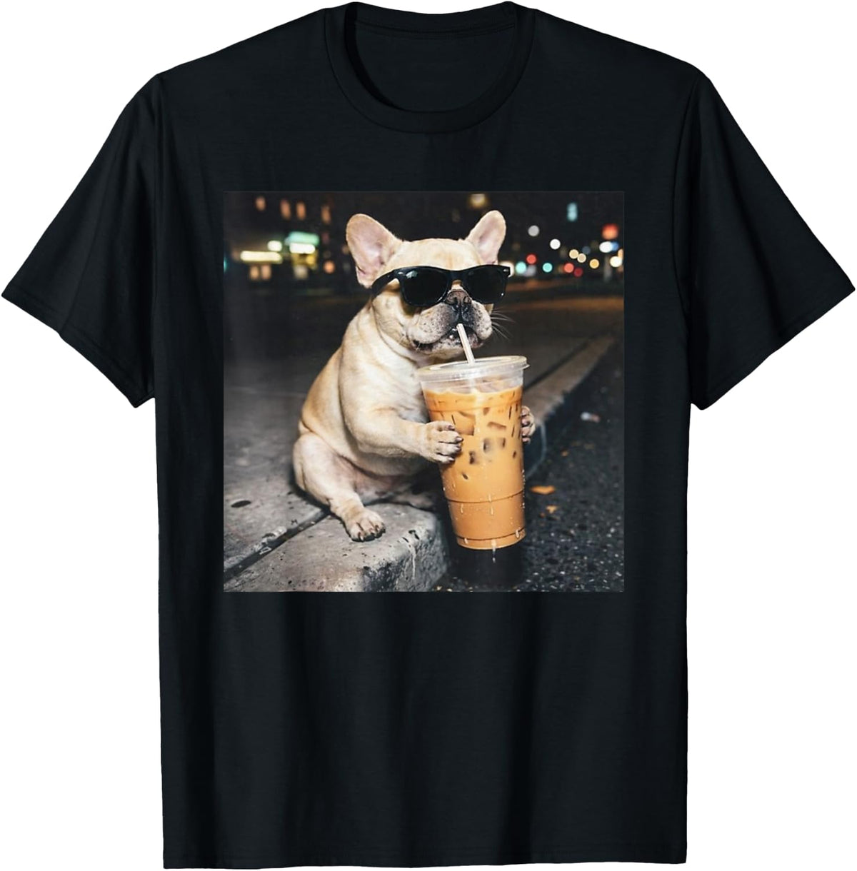 French Bulldog Iced Coffee T-Shirt - Black