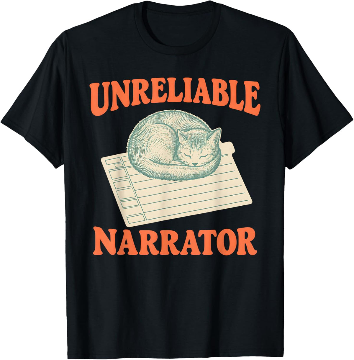 Unreliable Narrator Library Card Cat Book Lover T-Shirt - Black